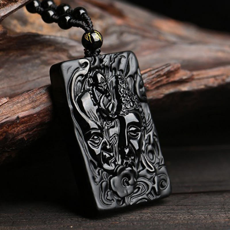 Collar con colgante de fuerza con diseño de Buddha Stones, obsidiana negra natural y patrón de diablo - image 2