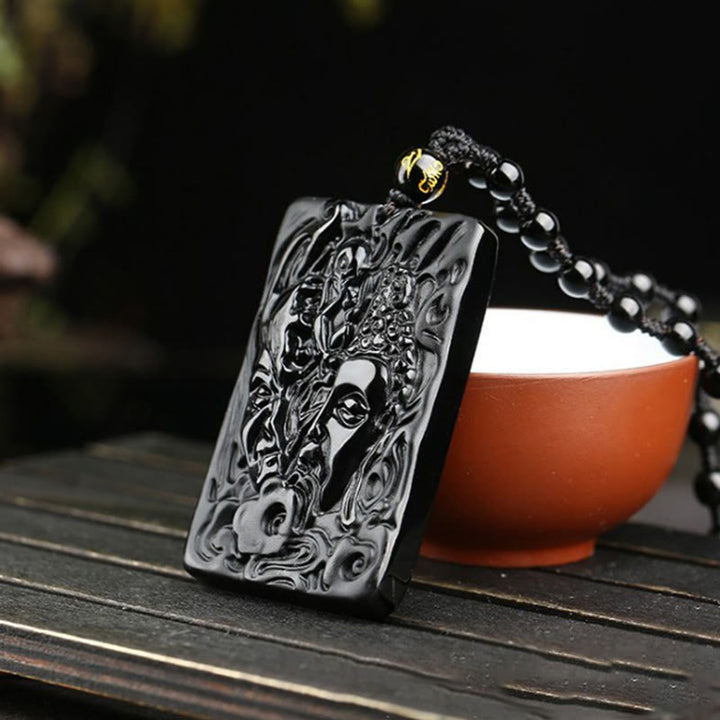Collar con colgante de fuerza con diseño de Buddha Stones, obsidiana negra natural y patrón de diablo - image 4