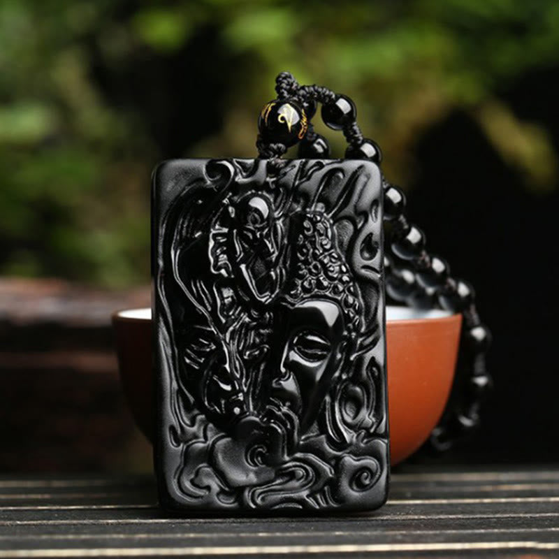 Collar con colgante de fuerza con diseño de Buddha Stones, obsidiana negra natural y patrón de diablo - image 3