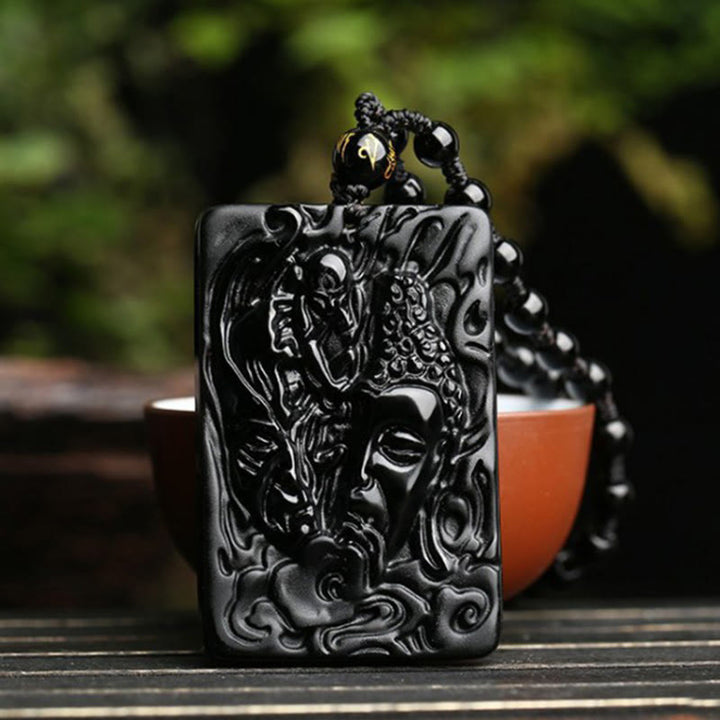 Collar con colgante de fuerza con diseño de Buddha Stones, obsidiana negra natural y patrón de diablo - image 3