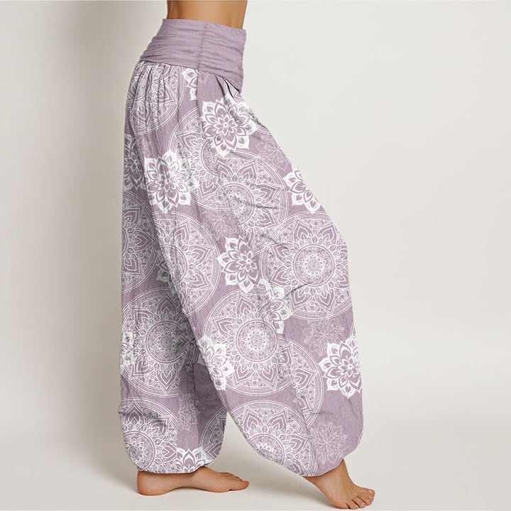Pantalones Buddha Stones de algodón puro con diseño de mandala redondo y flores para mujer, cintura elástica