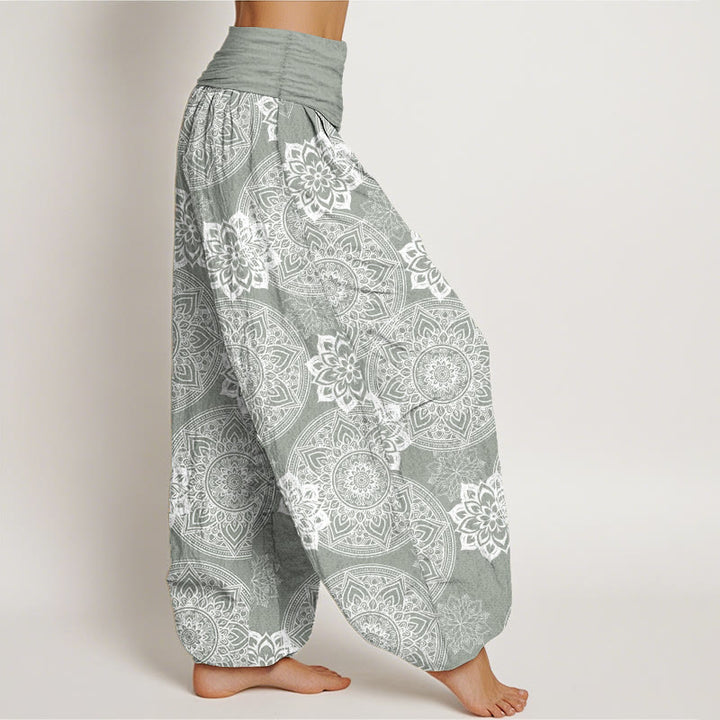 Pantalones Buddha Stones de algodón puro con diseño de mandala redondo y flores para mujer, cintura elástica