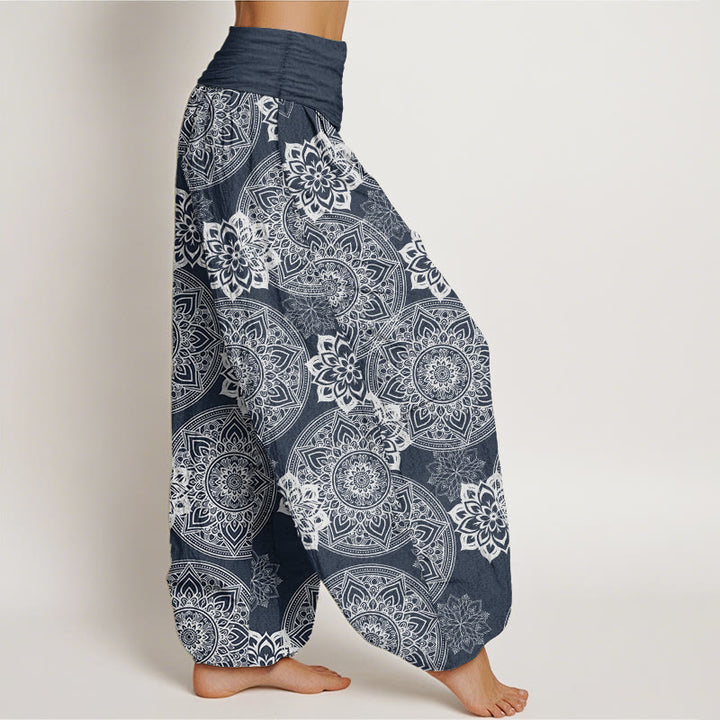Pantalones Buddha Stones de algodón puro con diseño de mandala redondo y flores para mujer, cintura elástica