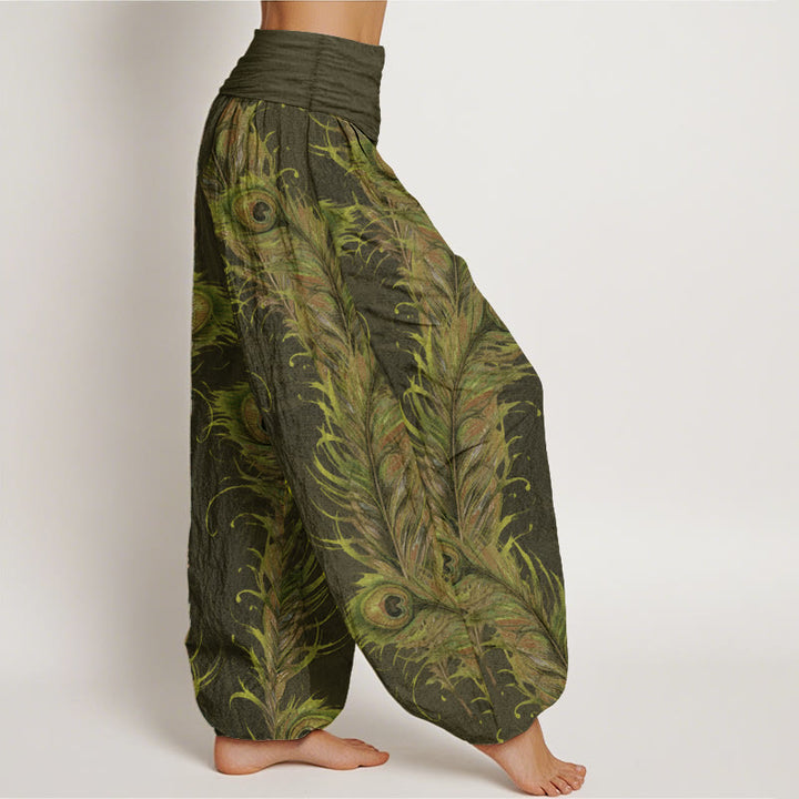 Pantalones Buddha Stones de algodón puro con estampado de fénix brillante para mujer, cintura elástica