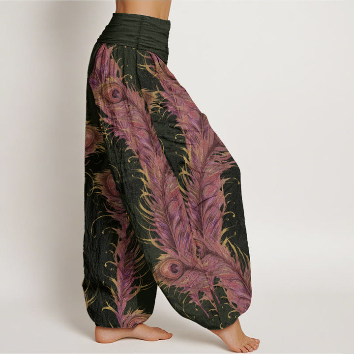 Pantalones Buddha Stones de algodón puro con estampado de fénix brillante para mujer, cintura elástica
