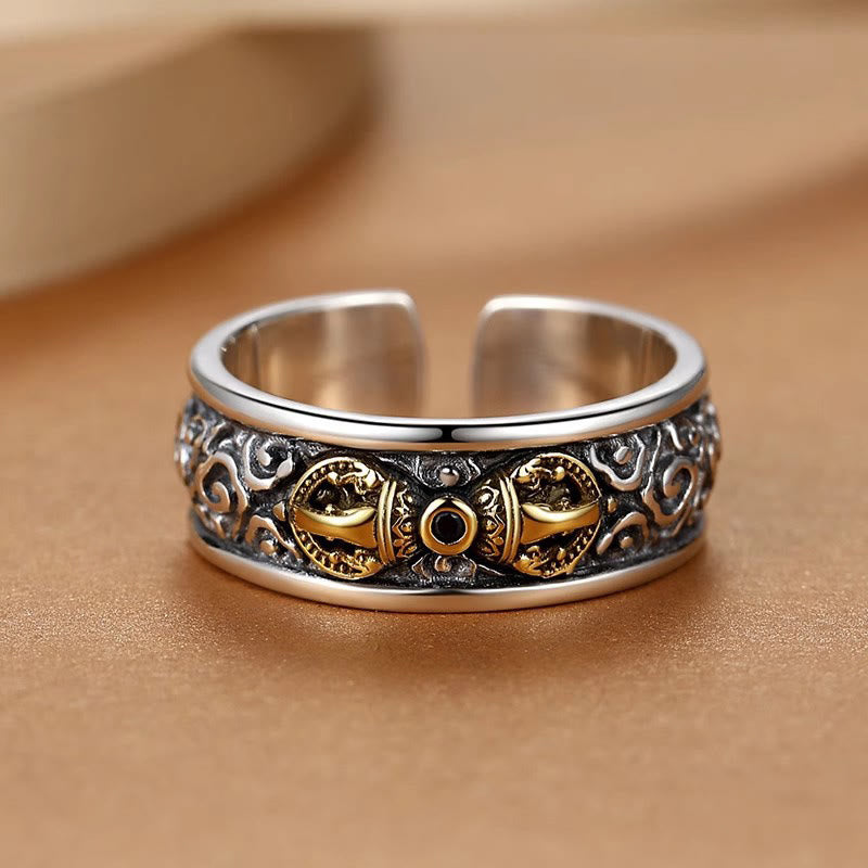 Anillo de equilibrio de plata bañada en cobre con diseño de nubes auspiciosas y vajra tibetano vintage con Buddha Stones - image 2