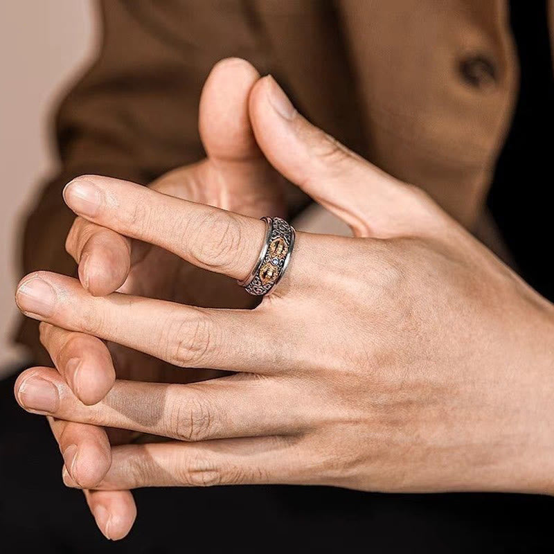 Anillo de equilibrio de plata bañada en cobre con diseño de nubes auspiciosas y vajra tibetano vintage con Buddha Stones - image 5