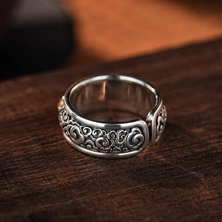 Anillo de equilibrio de plata bañada en cobre con diseño de nubes auspiciosas y vajra tibetano vintage con Buddha Stones - image 3