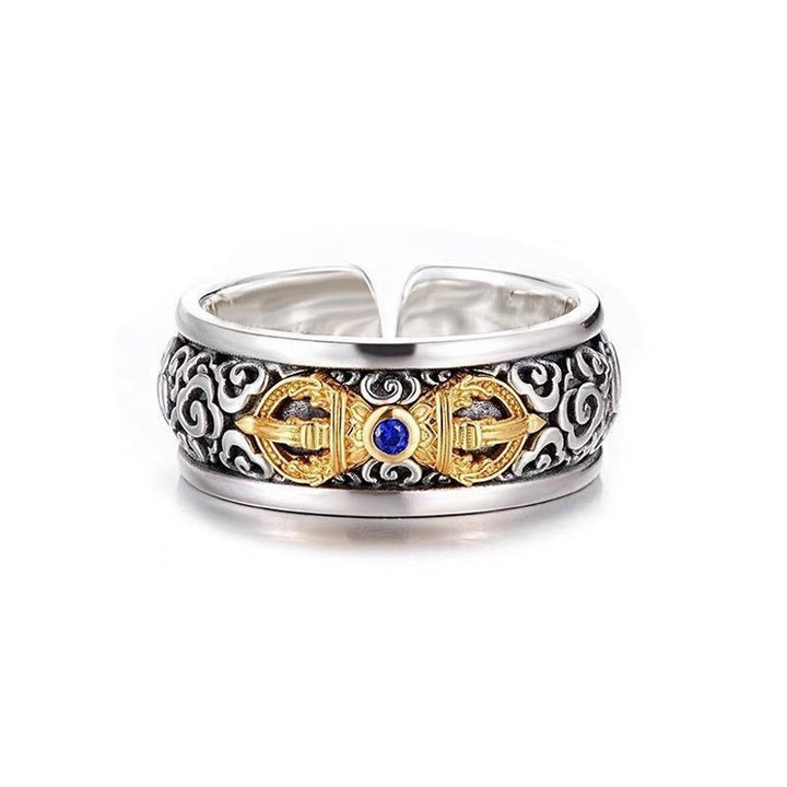 Anillo de equilibrio de plata bañada en cobre con diseño de nubes auspiciosas y vajra tibetano vintage con Buddha Stones - image 6
