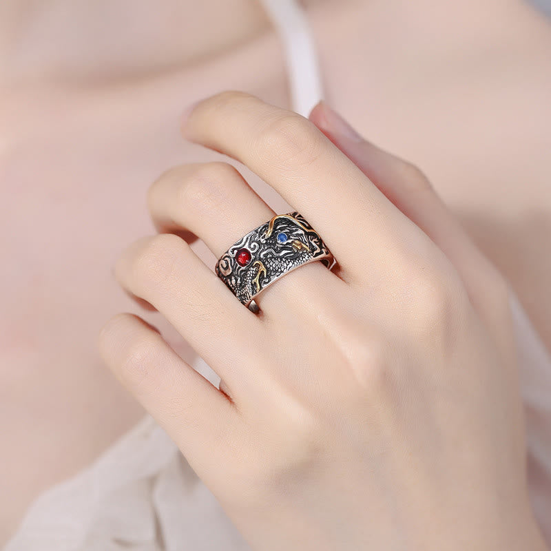 Anillo de equilibrio de plata bañada en cobre con diseño de dragón vintage de Buddha Stones - image 4