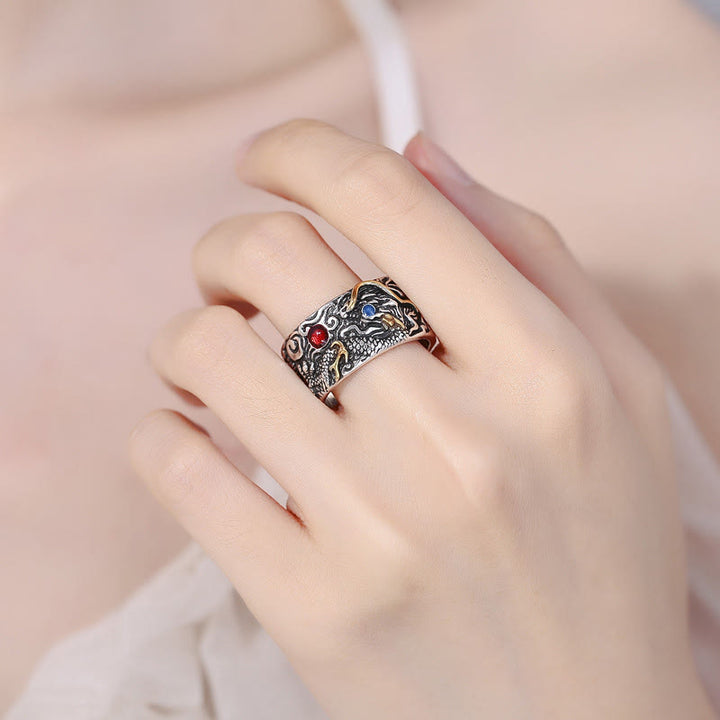 Anillo de equilibrio de plata bañada en cobre con diseño de dragón vintage de Buddha Stones - image 4