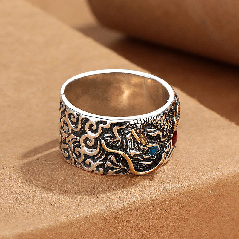 Anillo de equilibrio de plata bañada en cobre con diseño de dragón vintage de Buddha Stones - image 2