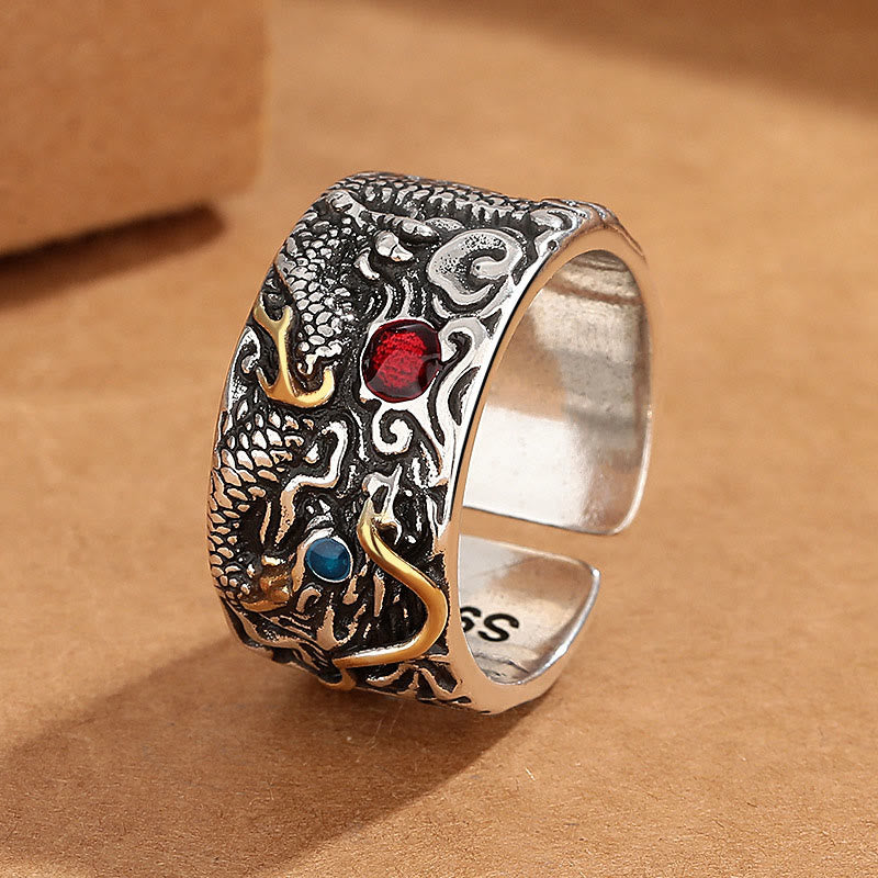 Anillo de equilibrio de plata bañada en cobre con diseño de dragón vintage de Buddha Stones - Cobre - image 1