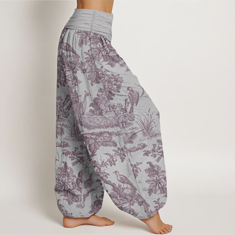 Pantalones Buddha Stones de algodón puro con diseño de pájaros, ramas y árboles para mujer, con cintura elástica - image 10