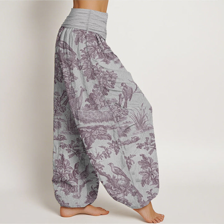 Pantalones Buddha Stones de algodón puro con diseño de pájaros, ramas y árboles para mujer, con cintura elástica - image 10