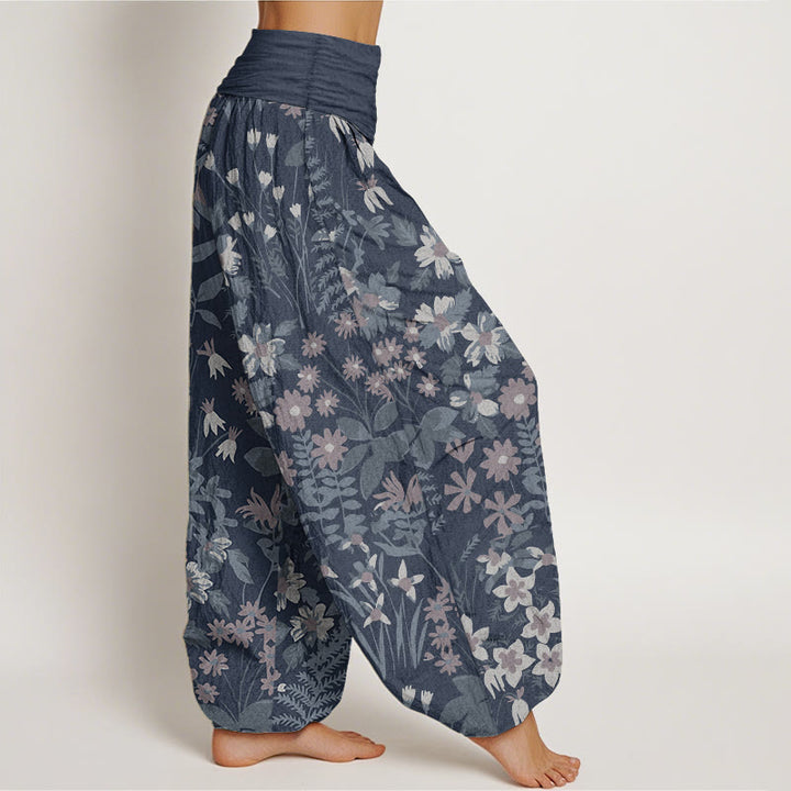 Buddha Stones harén de algodón puro con diseño de margaritas y hojas para mujer, con cintura elástica