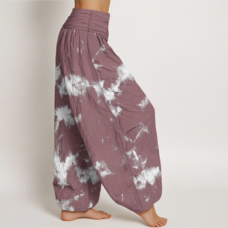 Pantalones Buddha Stones de algodón puro con estampado tie-dye de líneas blancas y lunares para mujer, con cintura elástica - image 10