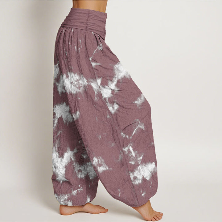 Pantalones Buddha Stones de algodón puro con estampado tie-dye de líneas blancas y lunares para mujer, con cintura elástica - image 10