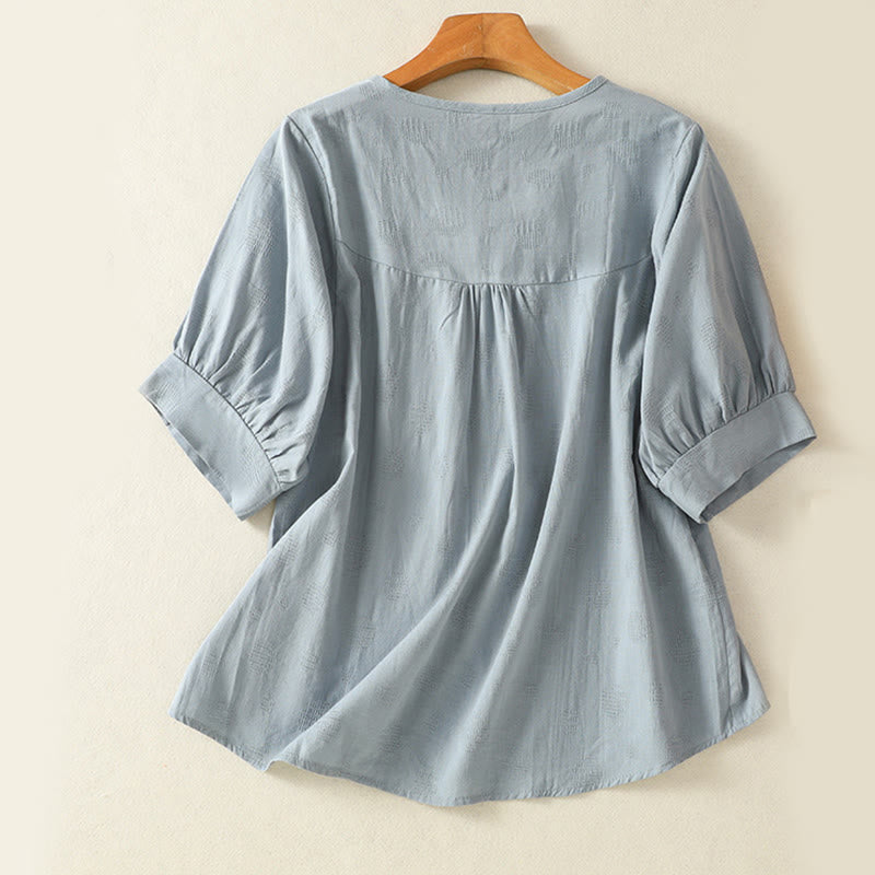 Conjunto de ropa de meditación Buddha Stones de 2 piezas: camisa de manga corta lisa para mujer, pantalones harem. - image 2