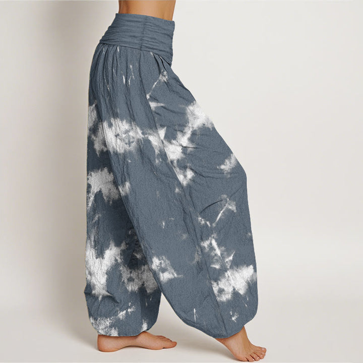 Pantalones Buddha Stones de algodón puro con estampado tie-dye de líneas blancas y lunares para mujer, con cintura elástica - image 7