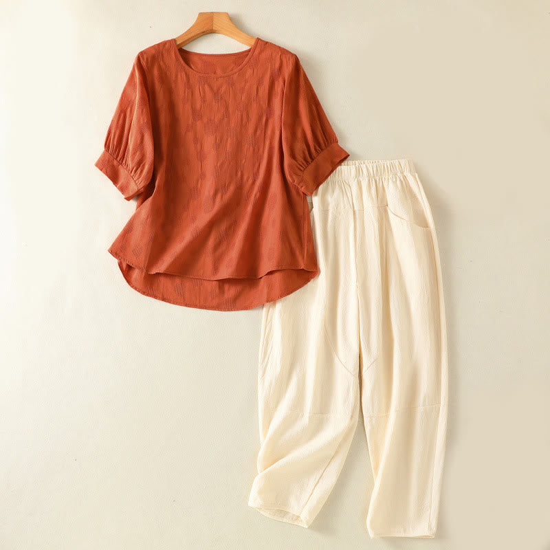Conjunto de ropa de meditación Buddha Stones de 2 piezas: camisa de manga corta lisa para mujer, pantalones harem. - Chocolate - US8-10，UK/AU12-14，EU40-42 (2XL) - image 16