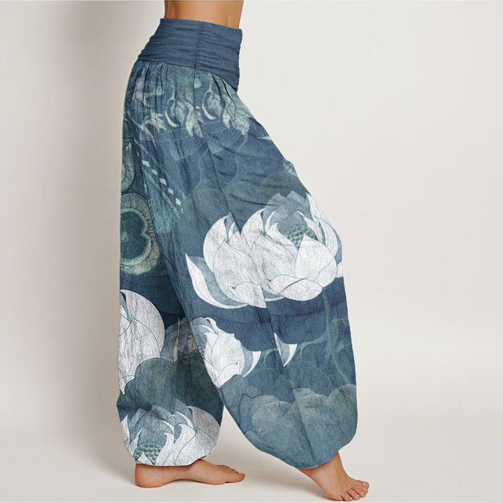 Pantalones harén informales de algodón puro con estampado de Buddha Stones para mujer, con cintura elástica