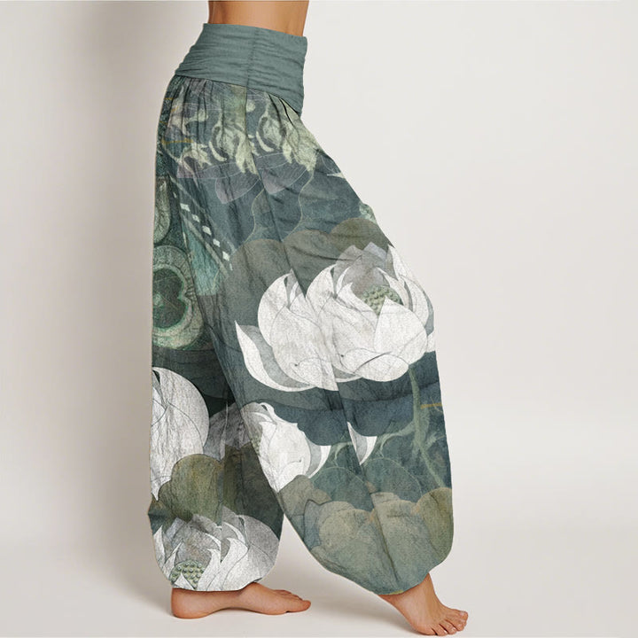 Pantalones harén informales de algodón puro con estampado de Buddha Stones para mujer, con cintura elástica