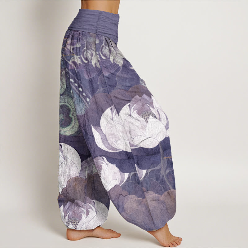 Pantalones harén informales de algodón puro con estampado de Buddha Stones para mujer, con cintura elástica