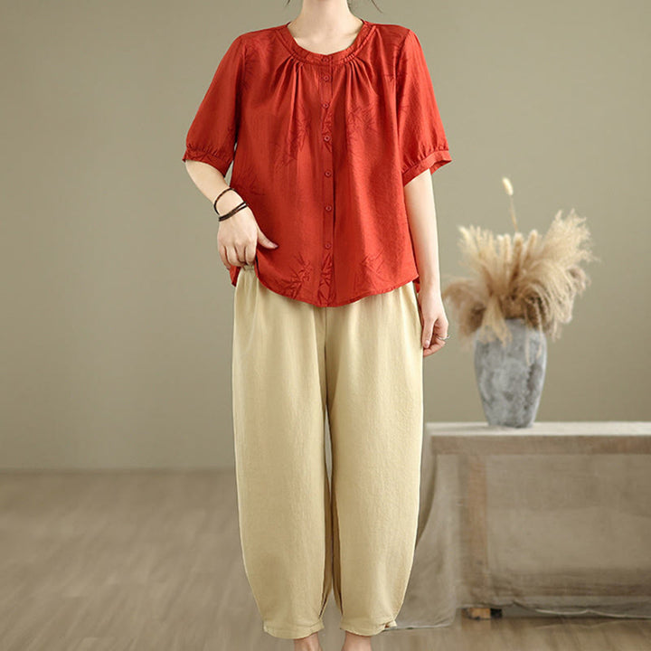 Conjunto de 2 piezas de camisa de manga corta y pantalones harén para mujer con Buddha Stones y ropa de meditación informal - Rojo - US12, UK/AU16, EU44 (2XL) - image 8