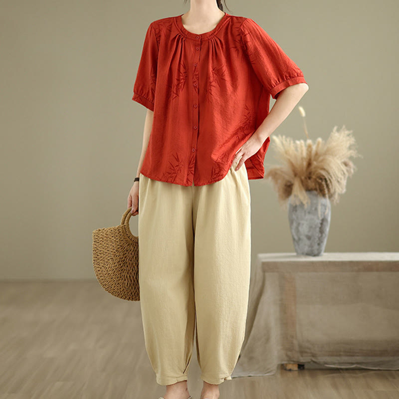 Conjunto de 2 piezas de camisa de manga corta y pantalones harén para mujer con Buddha Stones y ropa de meditación informal - image 11