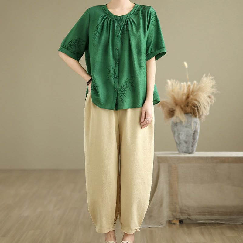 Conjunto de 2 piezas de camisa de manga corta y pantalones harén para mujer con Buddha Stones y ropa de meditación informal - Verdemar - US12, UK/AU16, EU44 (2XL) - image 19