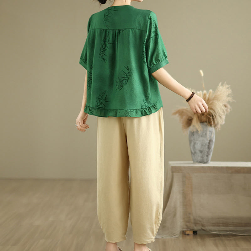 Conjunto de 2 piezas de camisa de manga corta y pantalones harén para mujer con Buddha Stones y ropa de meditación informal - image 20