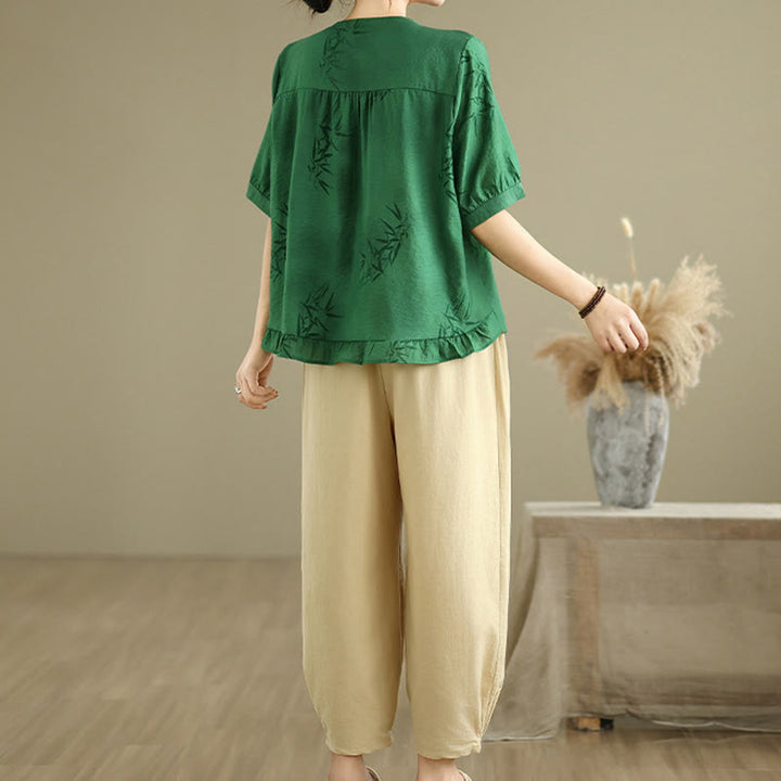 Conjunto de 2 piezas de camisa de manga corta y pantalones harén para mujer con Buddha Stones y ropa de meditación informal - image 20