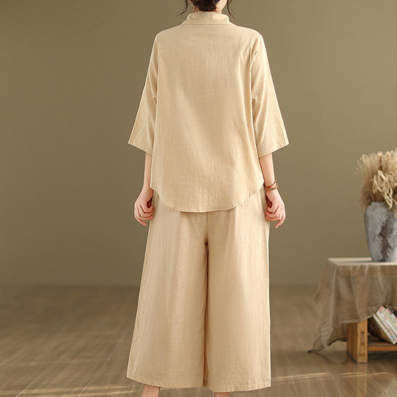 Conjunto de 2 piezas de ropa de meditación informal con cuello alto y pantalones holgados para mujer con Buddha Stones - image 5