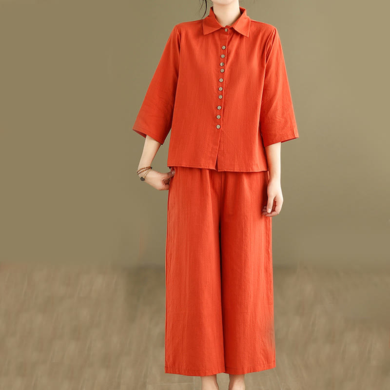 Conjunto de 2 piezas de ropa de meditación informal con cuello alto y pantalones holgados para mujer con Buddha Stones - NaranjaRojo - US12, UK/AU16, EU44 (2XL) - image 7