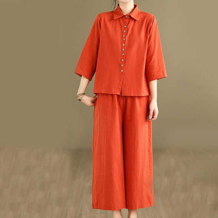 Conjunto de 2 piezas de ropa de meditación informal con cuello alto y pantalones holgados para mujer con Buddha Stones - NaranjaRojo - US12, UK/AU16, EU44 (2XL) - image 7