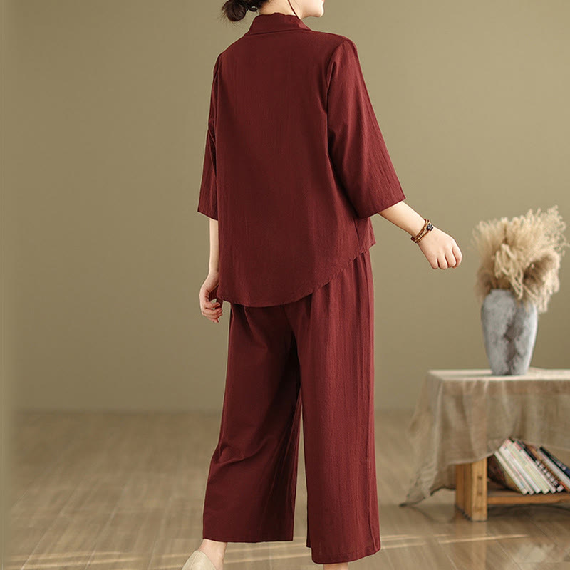 Conjunto de 2 piezas de ropa de meditación informal con cuello alto y pantalones holgados para mujer con Buddha Stones - image 25