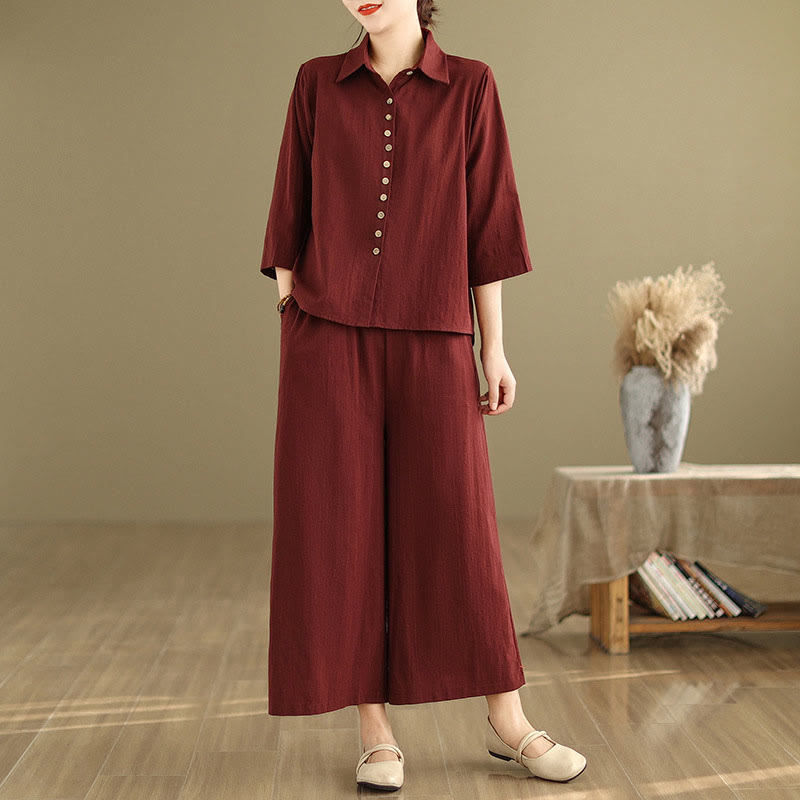 Conjunto de 2 piezas de ropa de meditación informal con cuello alto y pantalones holgados para mujer con Buddha Stones - Granate - US12, UK/AU16, EU44 (2XL) - image 22