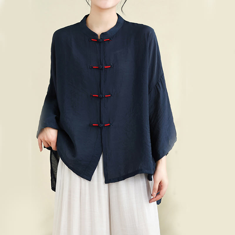 Conjunto de 2 piezas de camisa informal con botones de rana y pantalones holgados para meditación con Buddha Stones - image 4