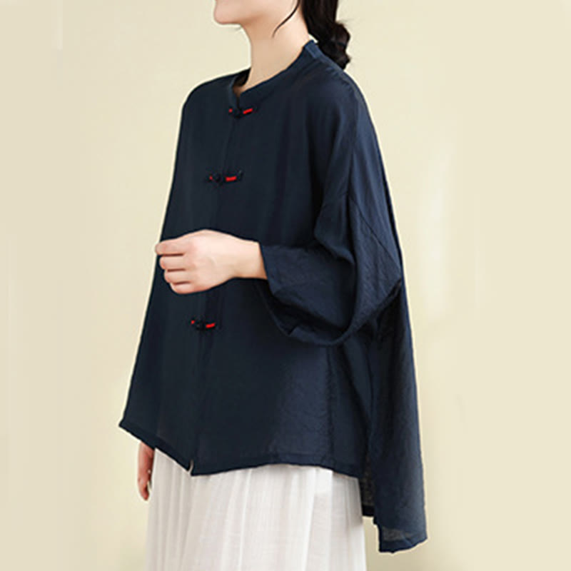 Conjunto de 2 piezas de camisa informal con botones de rana y pantalones holgados para meditación con Buddha Stones - image 3
