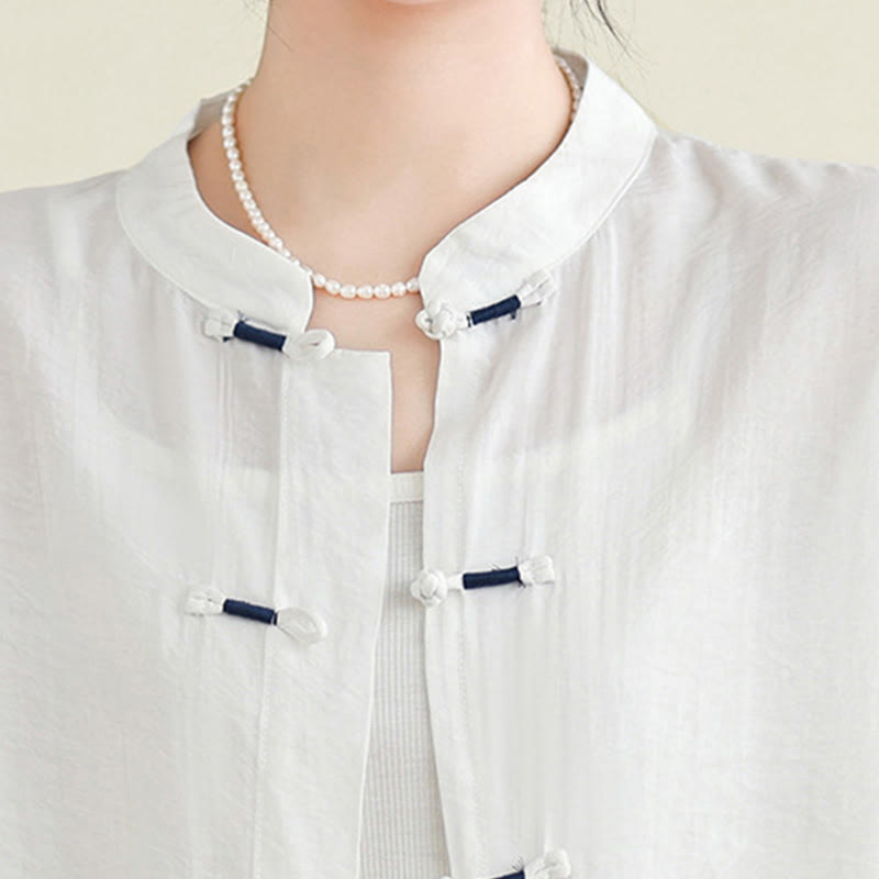 Conjunto de 2 piezas de camisa informal con botones de rana y pantalones holgados para meditación con Buddha Stones - image 18
