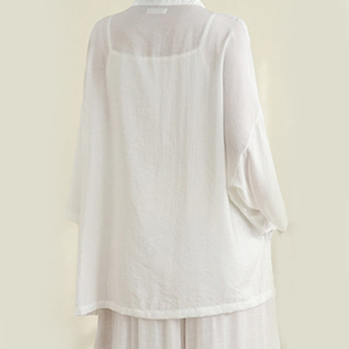 Conjunto de 2 piezas de camisa informal con botones de rana y pantalones holgados para meditación con Buddha Stones - image 11