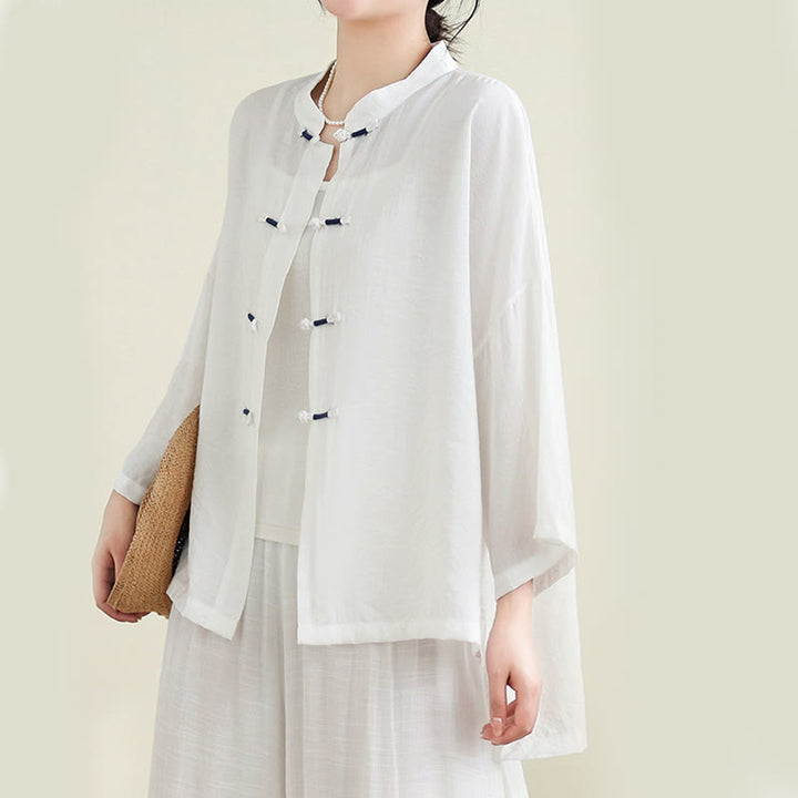Conjunto de 2 piezas de camisa informal con botones de rana y pantalones holgados para meditación con Buddha Stones - image 15