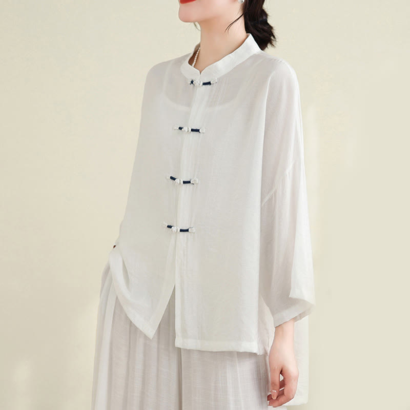 Conjunto de 2 piezas de camisa informal con botones de rana y pantalones holgados para meditación con Buddha Stones - image 17