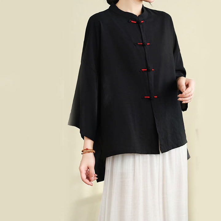 Conjunto de 2 piezas de camisa informal con botones de rana y pantalones holgados para meditación con Buddha Stones - image 25