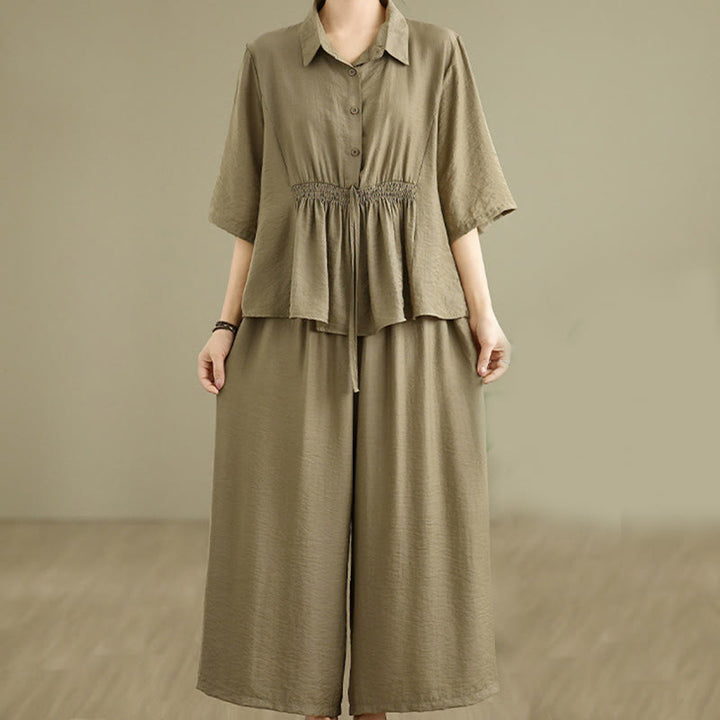 Conjunto de 2 piezas de ropa de meditación informal con cuello alto y pantalones holgados para mujer con Buddha Stones - Caqui oscuro - US12, UK/AU16, EU44 (2XL) - image 13