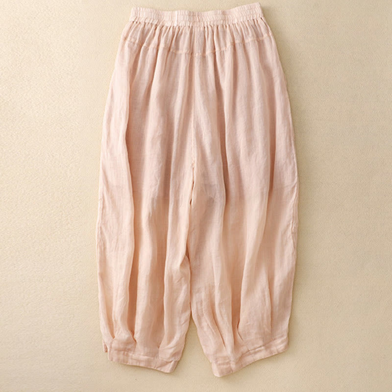 Pantalones harén de lino y algodón para mujer con estampado bordado de Buddha Stones y bolsillos - image 12
