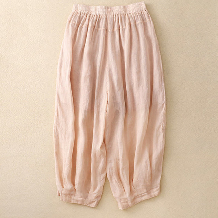 Pantalones harén de lino y algodón para mujer con estampado bordado de Buddha Stones y bolsillos - image 12