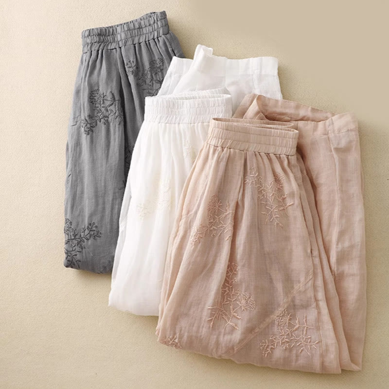 Pantalones harén de lino y algodón para mujer con estampado bordado de Buddha Stones y bolsillos - image 21
