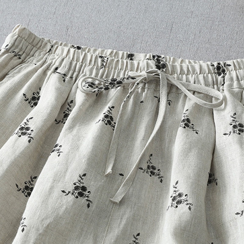 Pantalones harén de lino y algodón para mujer con estampado floral de lunares y Buddha Stones y bolsillos - image 4